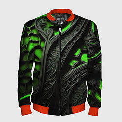 Бомбер мужской Green black abstract, цвет: 3D-красный