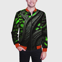 Бомбер мужской Green black abstract, цвет: 3D-красный — фото 2