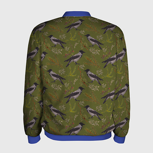 Мужской бомбер Вороны и еловые веточки / 3D-Синий – фото 2