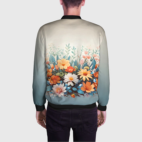 Мужской бомбер Цветочная лиса / 3D-Черный – фото 4