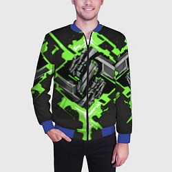 Бомбер мужской Зелёный рунический камень киберпанк, цвет: 3D-синий — фото 2