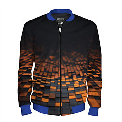 Бомбер мужской Черные и оранжевые пиксели, цвет: 3D-синий
