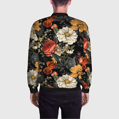 Мужской бомбер Цветочный паттерн на черном / 3D-Черный – фото 4
