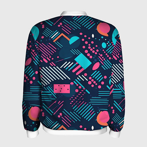 Мужской бомбер Абстракция синяя паттерн / 3D-Белый – фото 2