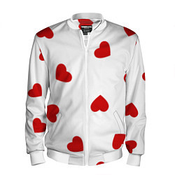 Бомбер мужской Красные сердечки на белом, цвет: 3D-белый