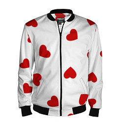 Бомбер мужской Красные сердечки на белом, цвет: 3D-черный