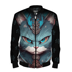 Бомбер мужской Кот самурай сердитый, цвет: 3D-черный