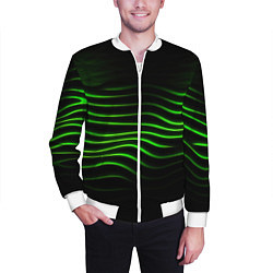 Бомбер мужской Зеленые абстрактные волны, цвет: 3D-белый — фото 2