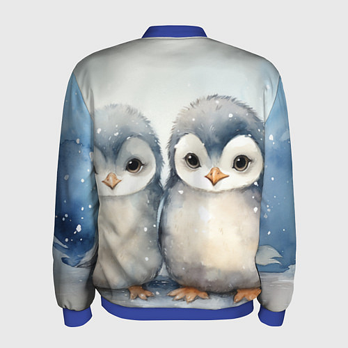 Мужской бомбер Милые пингвины акварель / 3D-Синий – фото 2