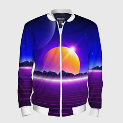 Бомбер мужской Mountains - sun - space - vaporwave, цвет: 3D-белый