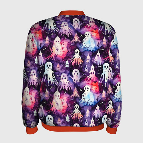 Мужской бомбер Хэллоуин Акварельные привидения / 3D-Красный – фото 2