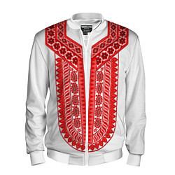 Бомбер мужской Красная славянская вышиванка, цвет: 3D-белый