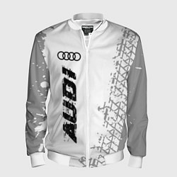 Мужской бомбер Audi speed на светлом фоне со следами шин: по-верт