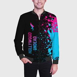 Бомбер мужской Hollywood Undead - neon gradient: по-вертикали, цвет: 3D-черный — фото 2