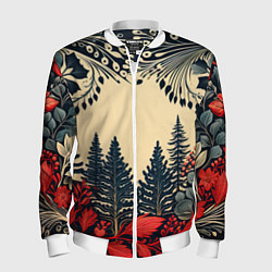 Бомбер мужской Новогодний лес, цвет: 3D-белый