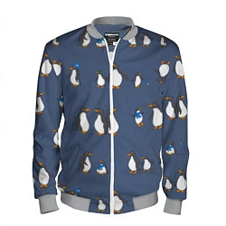 Бомбер мужской Забавное семейство пингвинов, цвет: 3D-меланж