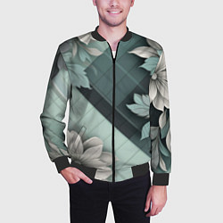 Бомбер мужской Мятная клетка и цветы, цвет: 3D-черный — фото 2