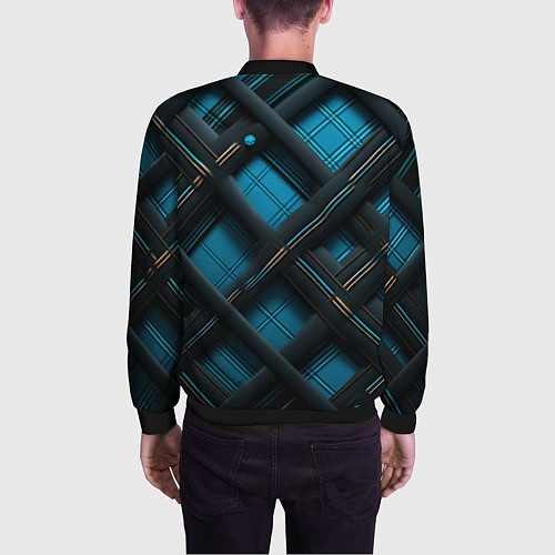 Мужской бомбер Тёмно-синяя диагональная клетка / 3D-Черный – фото 4