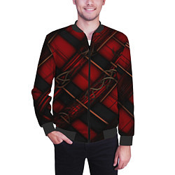 Бомбер мужской Тёмно-красная диагональная клетка, цвет: 3D-черный — фото 2