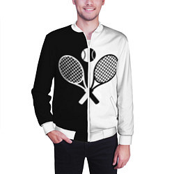 Бомбер мужской Теннис - чёрно белое, цвет: 3D-белый — фото 2