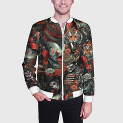 Бомбер мужской Татуировка ирезуми в японском стиле, цвет: 3D-белый — фото 2