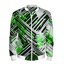 Бомбер мужской Киберпанк линии белые и зелёные, цвет: 3D-белый