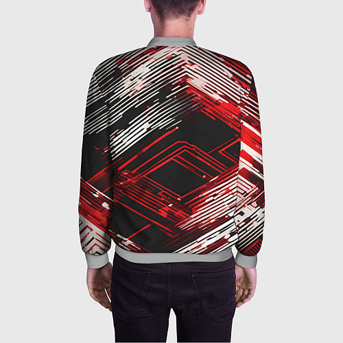 Мужской бомбер Киберпанк линии белые и красные / 3D-Меланж – фото 4