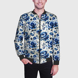 Бомбер мужской Гжель узор паттерн, цвет: 3D-черный — фото 2