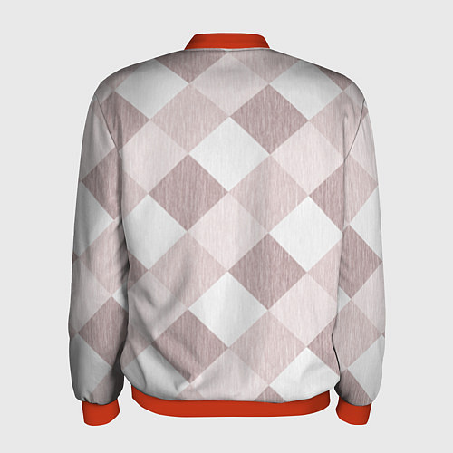 Мужской бомбер Геометрический светло коричневый узор квадраты / 3D-Красный – фото 2