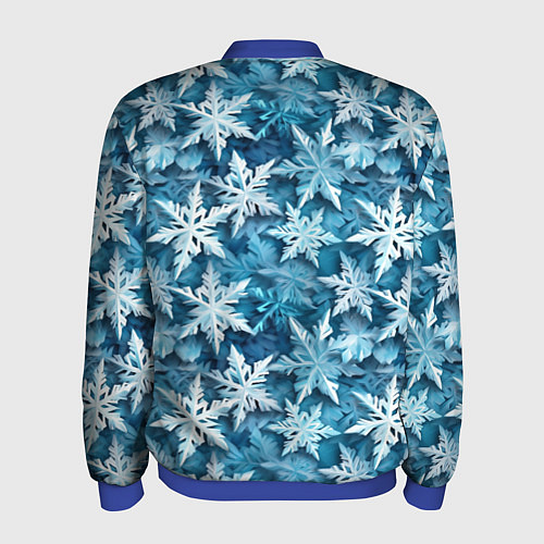 Мужской бомбер New Years pattern with snowflakes / 3D-Синий – фото 2