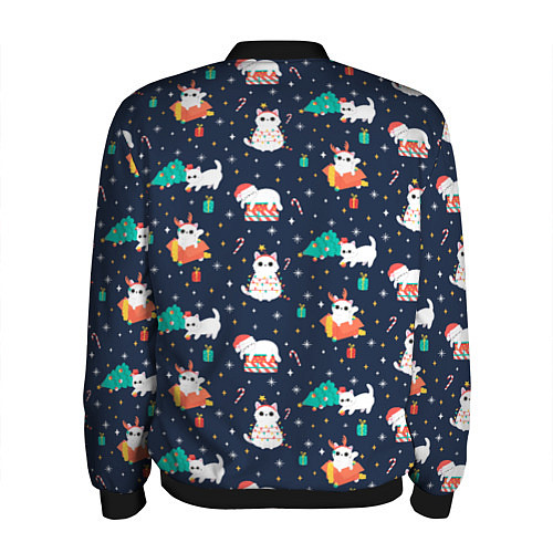 Мужской бомбер Pattern with new years cats / 3D-Черный – фото 2