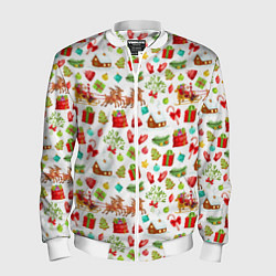 Бомбер мужской Новогодний патерн, цвет: 3D-белый