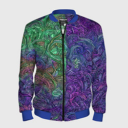 Бомбер мужской Вьющийся узор фиолетовый и зелёный, цвет: 3D-синий