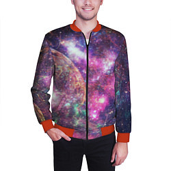 Бомбер мужской Пурпурные космические туманности со звездами, цвет: 3D-красный — фото 2