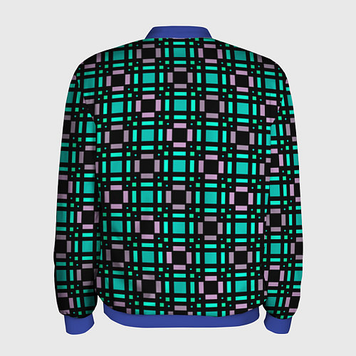 Мужской бомбер Зелено-сиреневый с черный клетчатый узор / 3D-Синий – фото 2