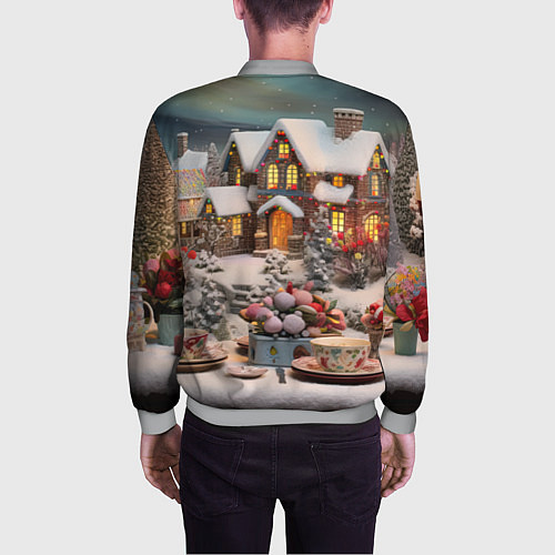 Мужской бомбер Объемные новогодние домики / 3D-Меланж – фото 4