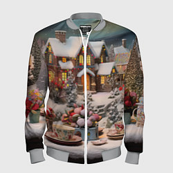 Бомбер мужской Объемные новогодние домики, цвет: 3D-меланж