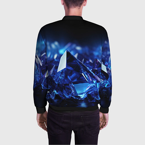 Мужской бомбер Синие прозрачные алмазы / 3D-Черный – фото 4