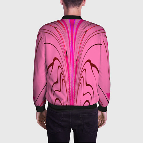 Мужской бомбер Плавные линии на розовом фоне / 3D-Черный – фото 4