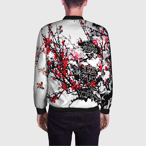 Мужской бомбер Японский стиль иероглифы / 3D-Черный – фото 4