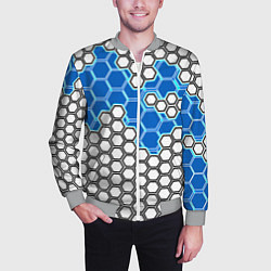 Бомбер мужской Синяя энерго-броня из шестиугольников, цвет: 3D-меланж — фото 2