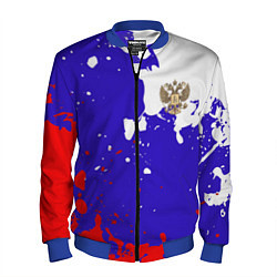 Бомбер мужской Российский герб на триколоре, цвет: 3D-синий