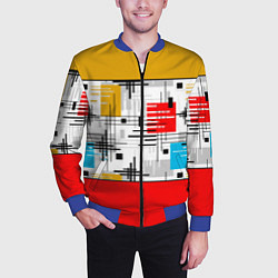 Бомбер мужской Узор красного горчичного цвета, цвет: 3D-синий — фото 2