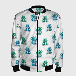 Бомбер мужской Дракончики зеленые и синие - паттерн акварельный, цвет: 3D-черный