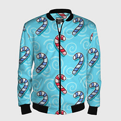 Бомбер мужской Новогодний леденец трость, цвет: 3D-черный