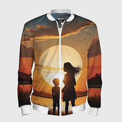 Бомбер мужской Мать и дитя на закате, цвет: 3D-белый