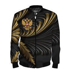 Бомбер мужской Герб России черный и золотой фон, цвет: 3D-черный