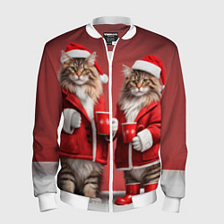 Бомбер мужской С новым котом - два кота в костюмах Санты, цвет: 3D-белый