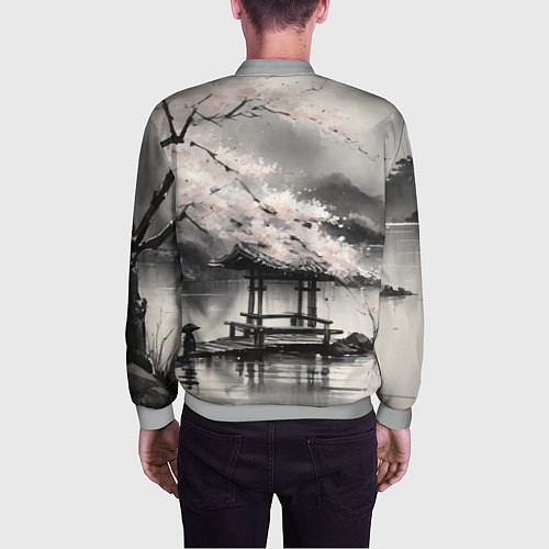 Мужской бомбер Пейзаж японское озеро / 3D-Меланж – фото 4