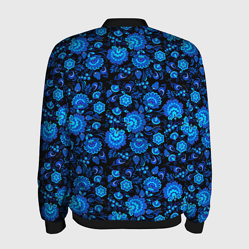 Мужской бомбер Новогодняя гжельская роспись чёрный фон / 3D-Черный – фото 2